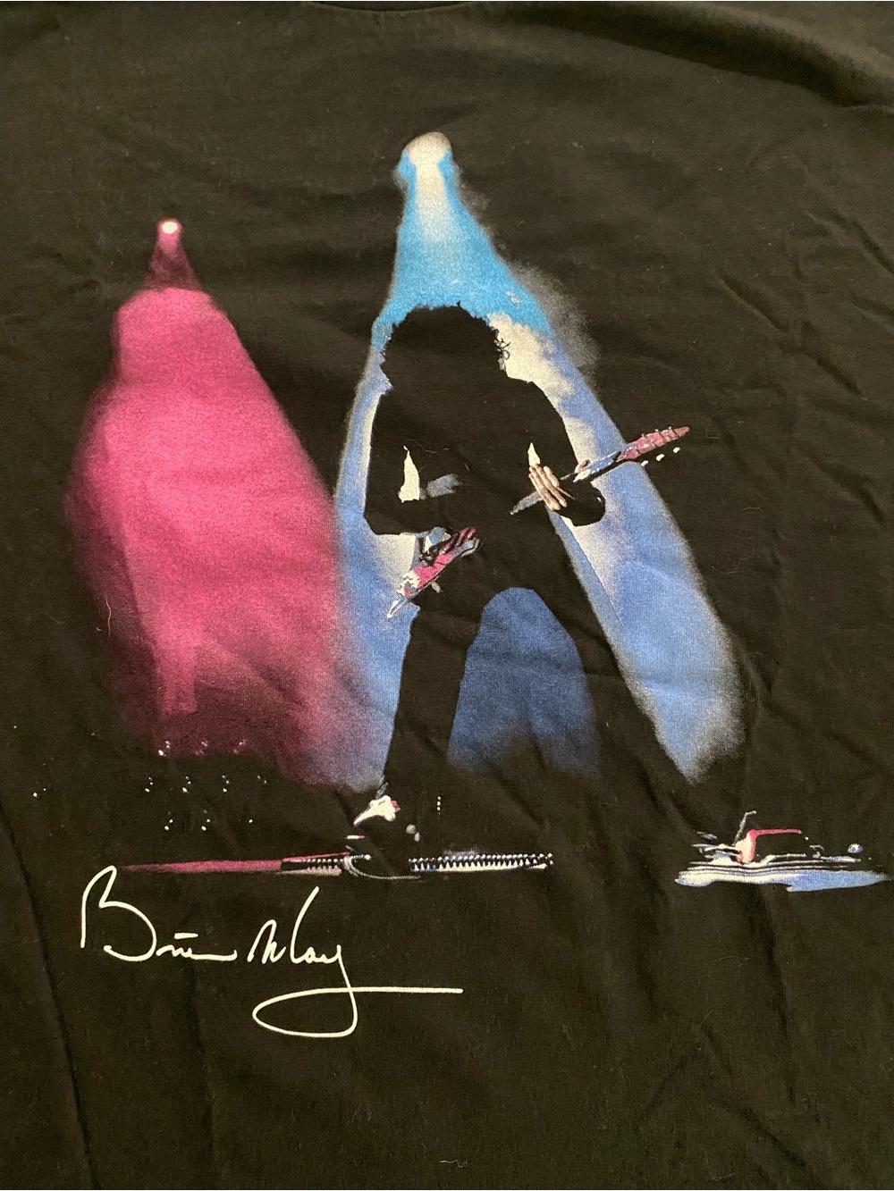 Brian May Queen Guitarist Graphic Tee - Black with Pink & Blue XXL
